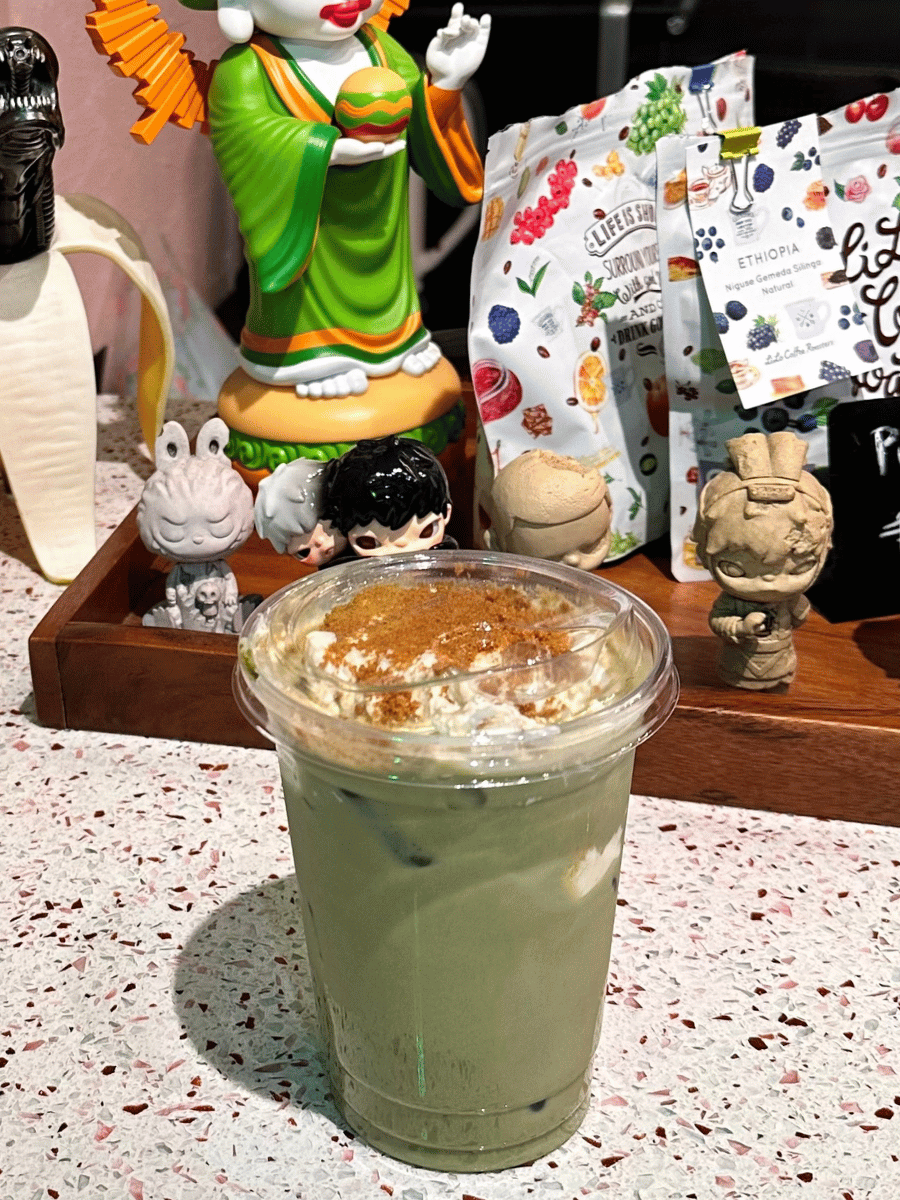 banana matcha pudding latte from oolah cafe